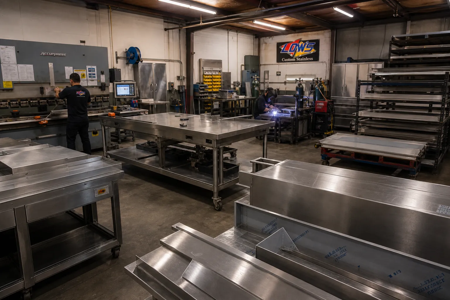 Stainless fabrication shop floor at Low's Custom Stainless